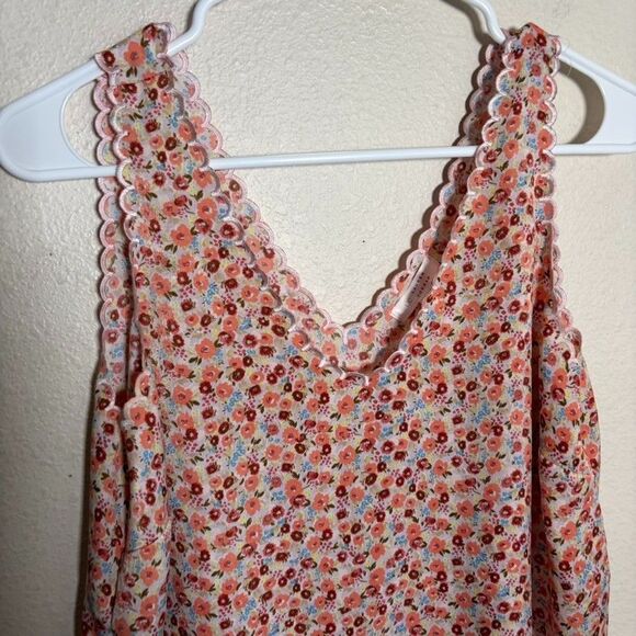 LC Lauren Conrad Tank Top Women's Medium Floral V-Neck Scalloped Boho Shirt - Picture 2 of 8